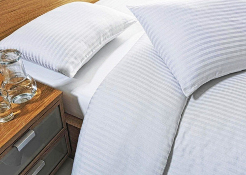 КПБ СТРАЙП-Сатин Белый 145гр Премиум 100% хлопок полоса 1/1 на резинке